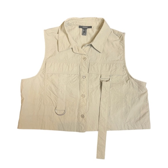 Forever 21 Khaki Safari Cropped Vest Size Large - Picture 3 of 6